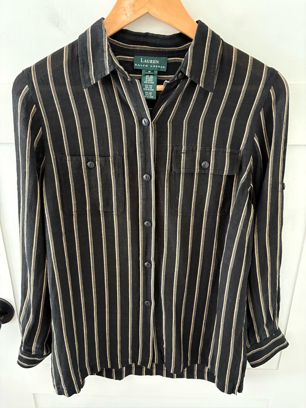 Lauren Ralph Lauren Silk Linen Vintage Utility Blouse. Size Medium.